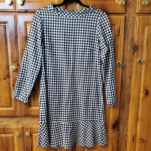 J.CREW Gingham Black and White Jewel Embellished Shoulder Preppy Dress S…